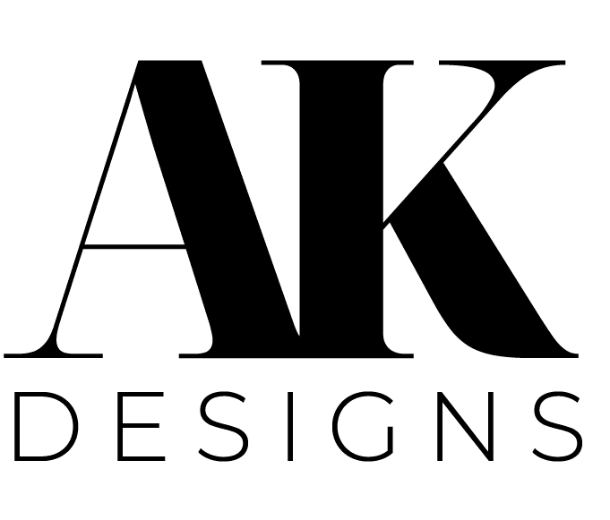 The logo of AK Designs in black version.